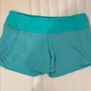 Lululemon turquoise running shorts size 8